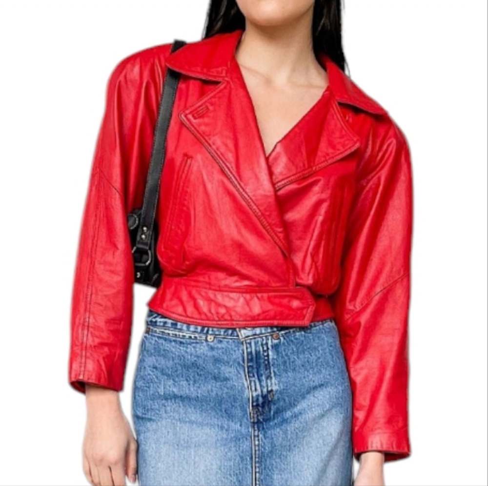 80s Wilsons Leather Red Moto Jacket Retro VTG Thriller